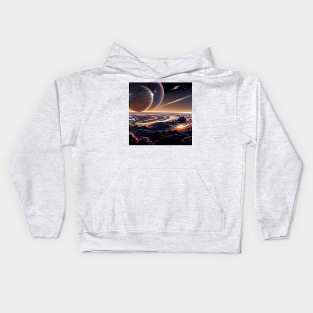 Interplanetary Spaceport Kids Hoodie by Grassroots Green